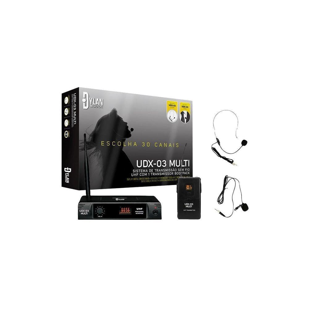 Microfone Dylan Udx03 Sem Fio Uhf Com 30 X Canais