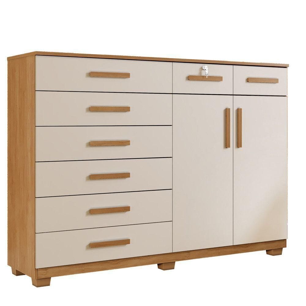 Cômoda New Triunfo 2 Portas 8 Gavetas Cinamomo Off White