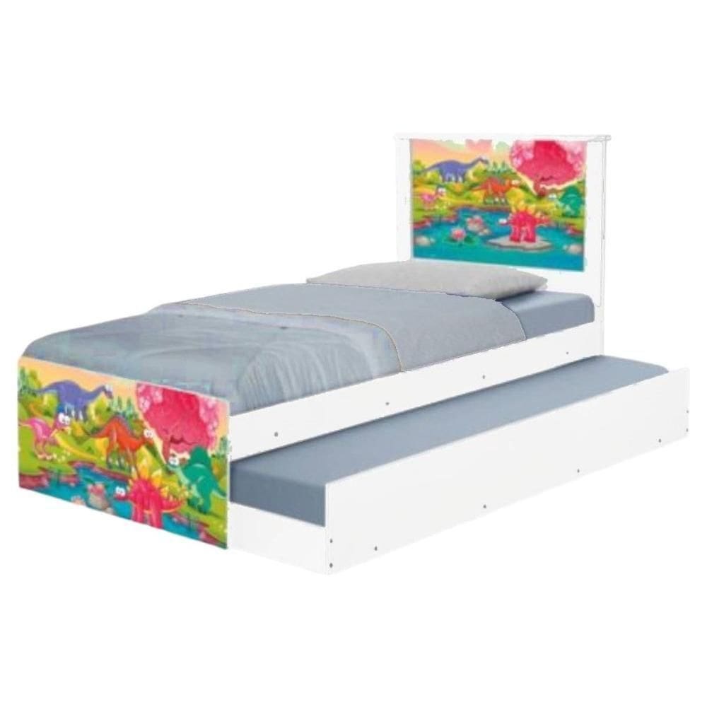 Bicama Juvenil Com Cabeceira Adesivada Dinossauros Coloridos