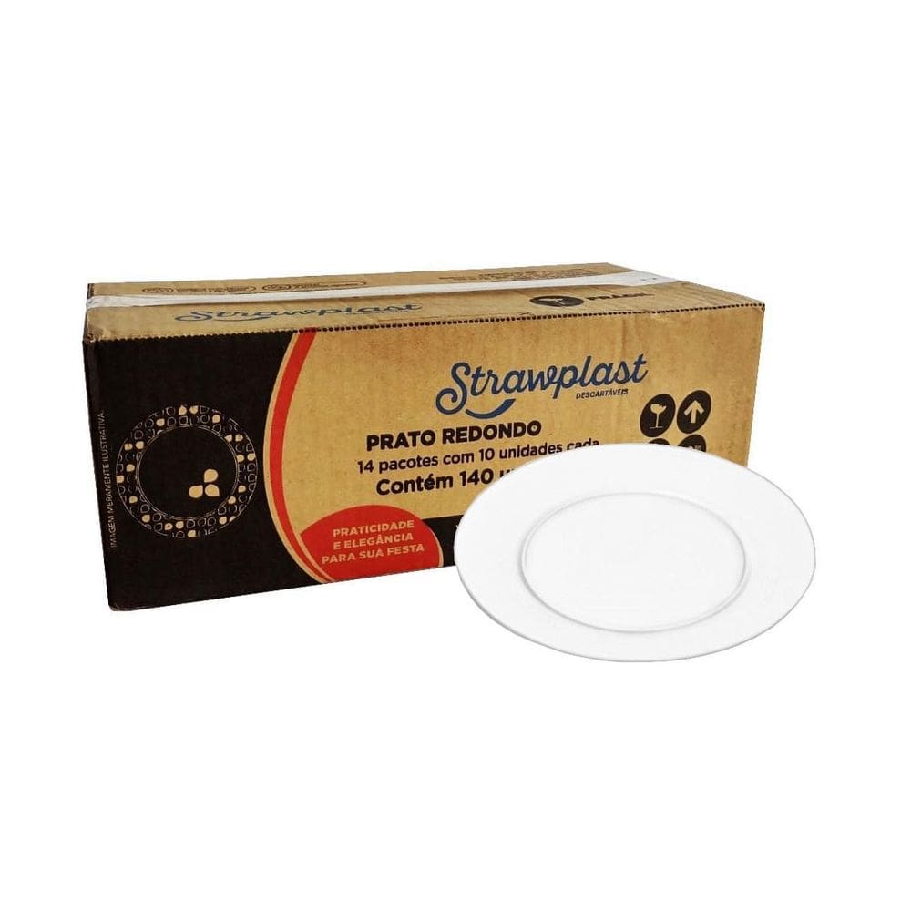 140 Prato Redondo Refeição 21Cm Branco Acrílico Strawplast
