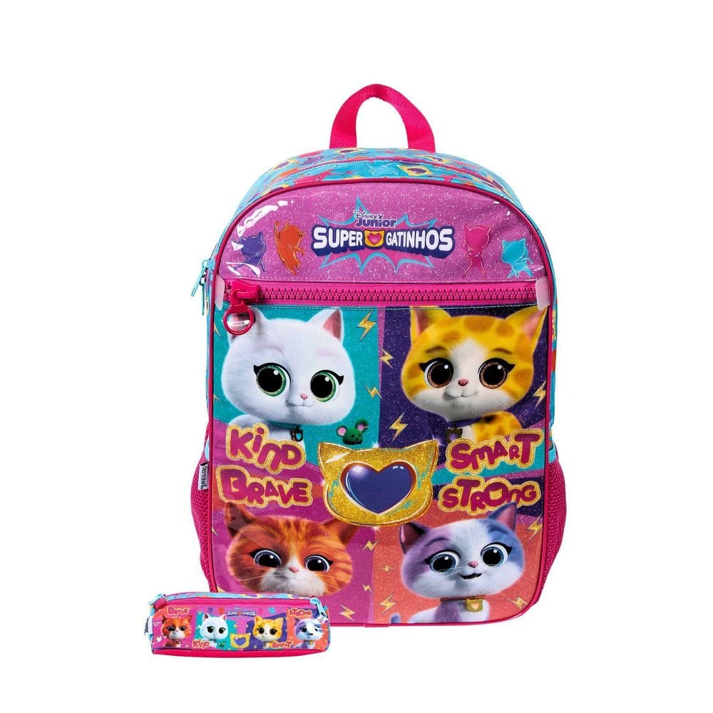 Kit Escolar Super Gatinhos Mochila De Costas + Estojo Duplo