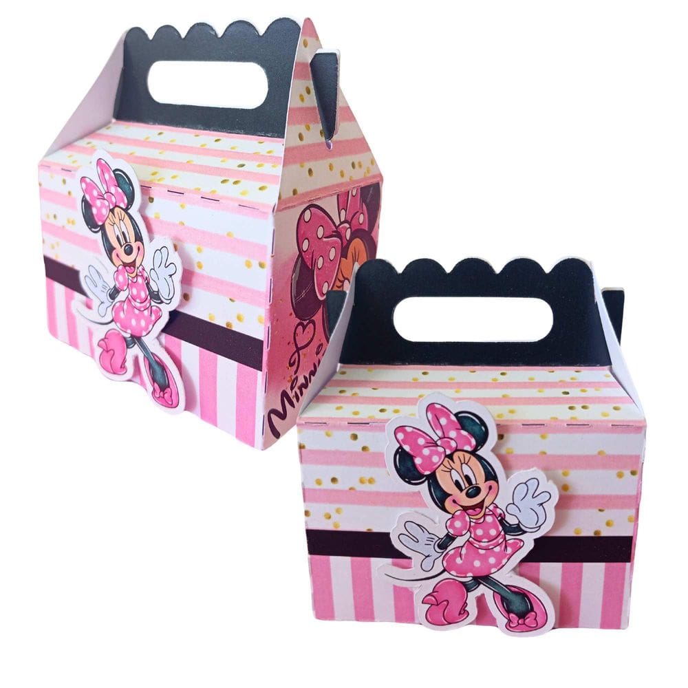 10 Caixa Maletinha Minnie Rosa 3D Lembrancinha Festa