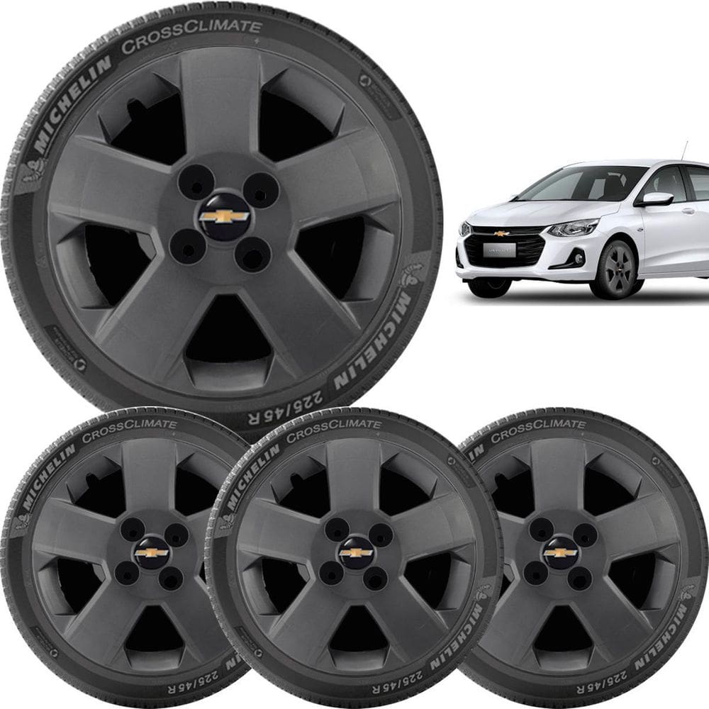 4X Calotas Chevrolet Prisma Onix Corsa Aro 14 Grafite 087Cb