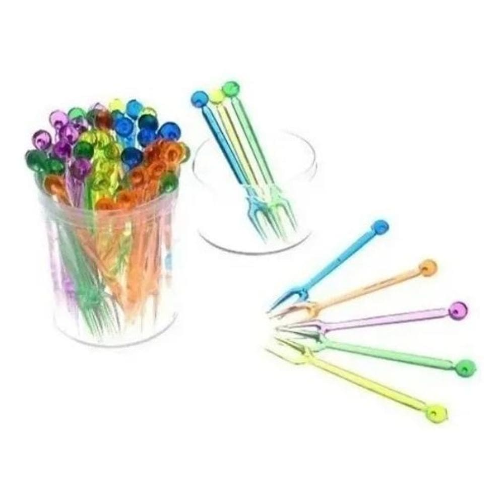 2X Garfinhos Para Petiscos Espetinho Colorido Plastilania 50