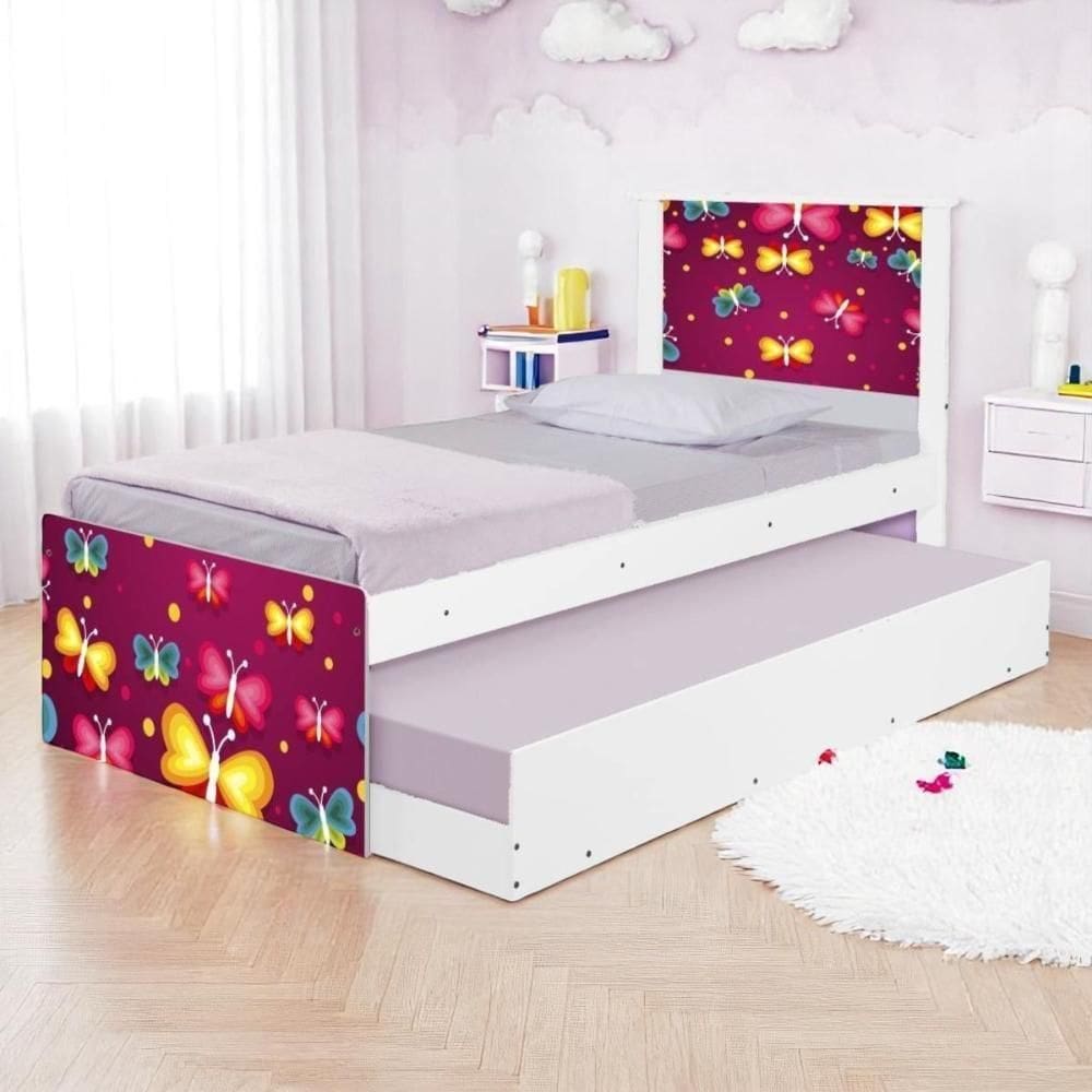 Bicama Juvenil Com Cabeceira Adesivada Borboletas