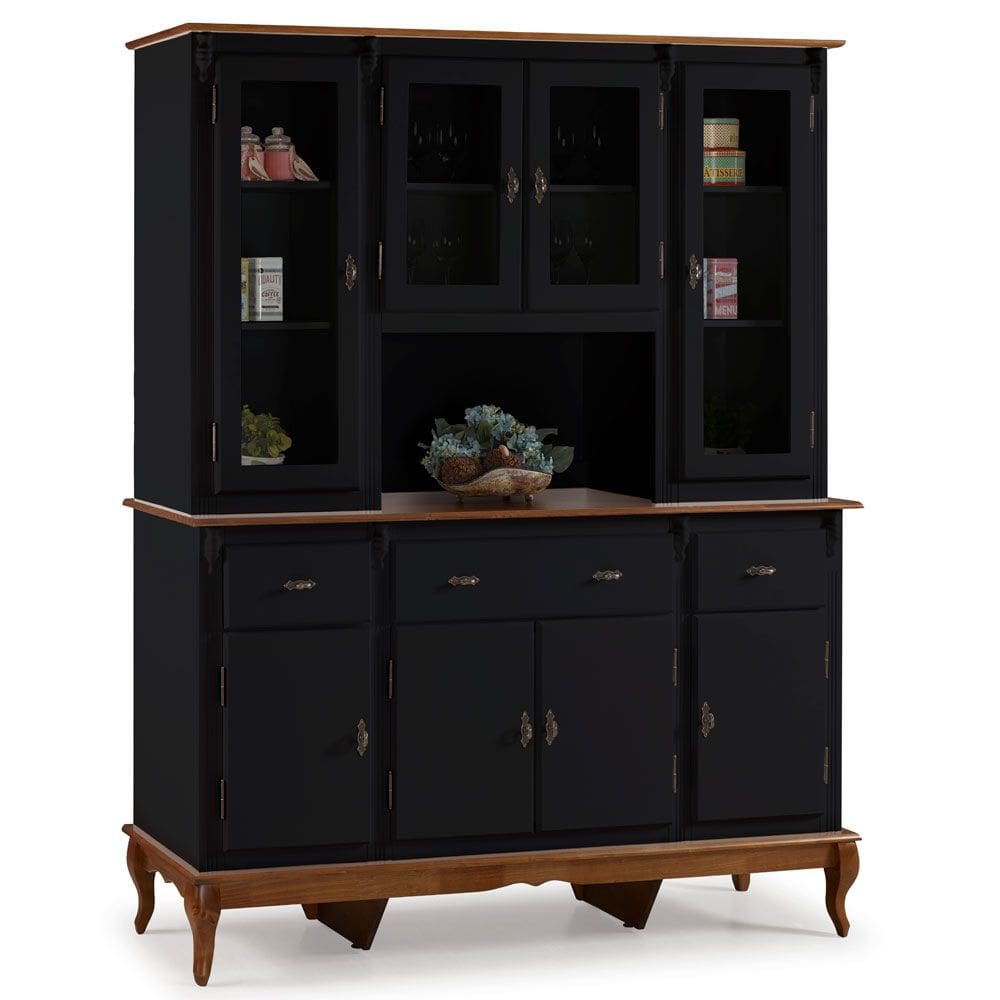 Cristaleira Arca e Oratório 8 Portas 3 Gavetas com Nicho Central e Pés Luiz XV 60634 Linz Móveis - Preto/Imbuia Glazer