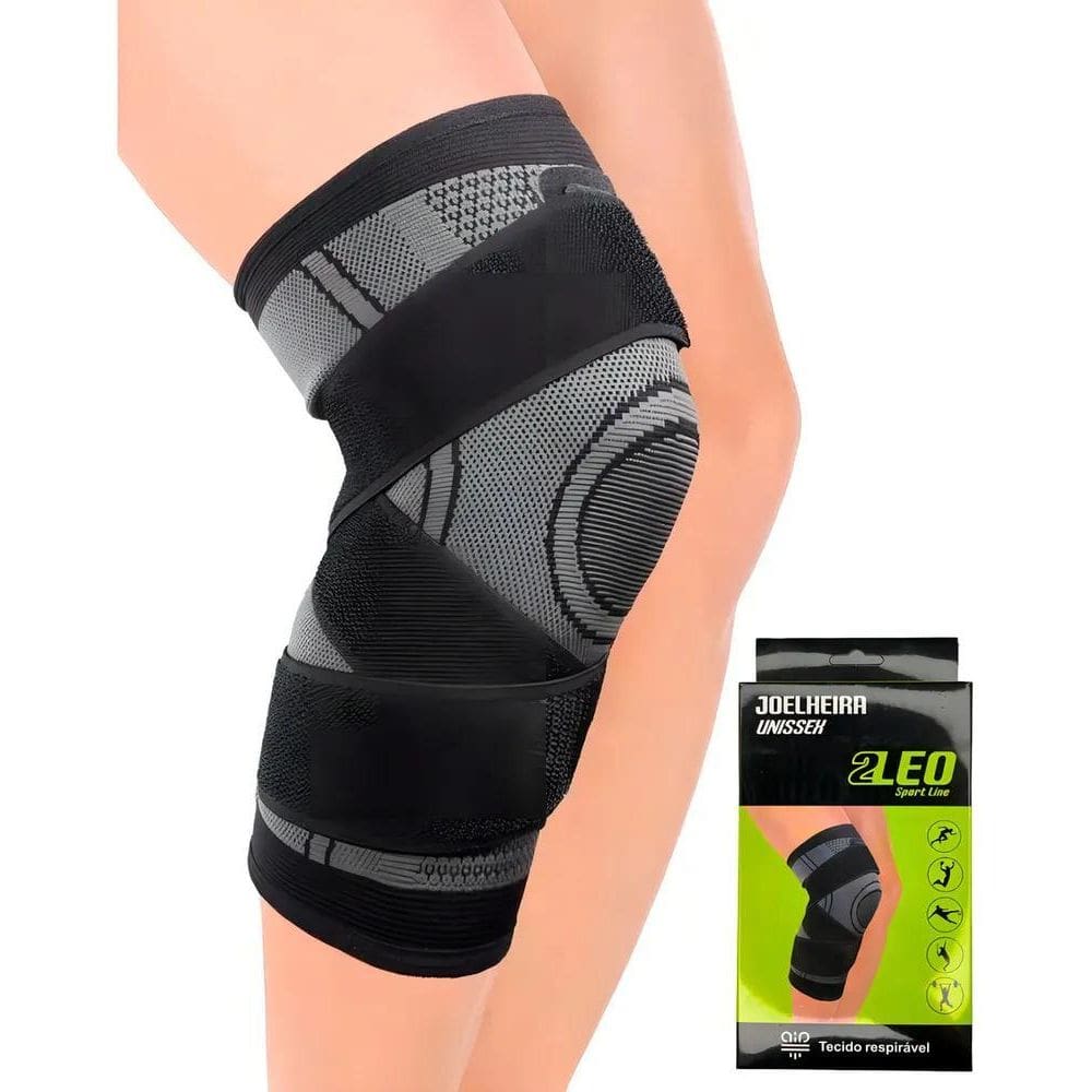 2X Joelheira Compressão Esportiva Sl001 2Leo Cor Preto/Cinza