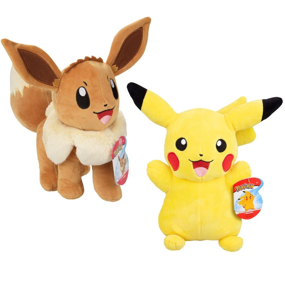 Brinquedo de pelúcia Jazwares Pokémon Eevee e Pikachu 30 cm, pacote com 2 ou mais