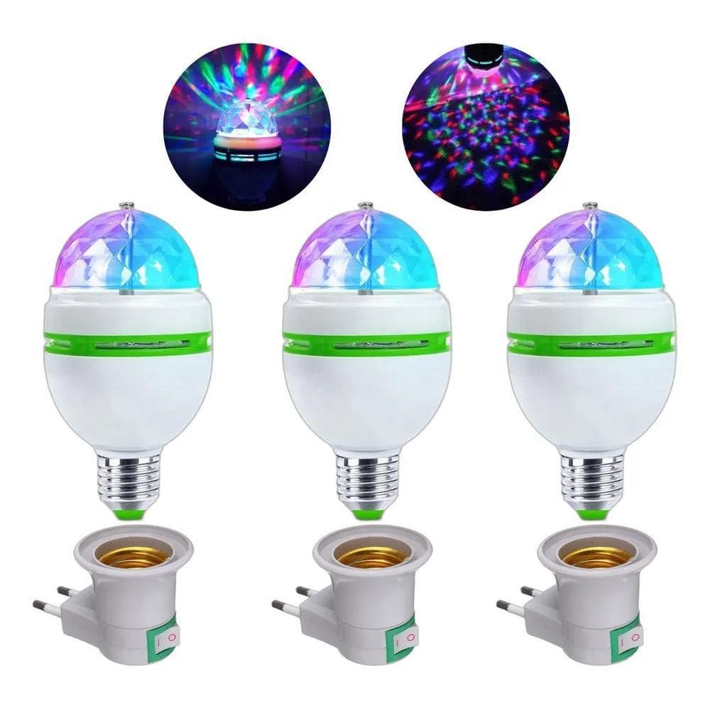 2X Kit 3 Lampada Led Giratoria Led Dj Strobo Festas Eventos