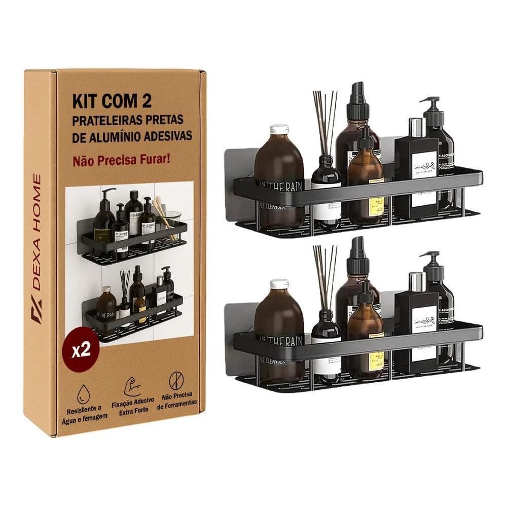 2X Suporte Porta Prateleira Shampoo Banheiro De Parede Box S