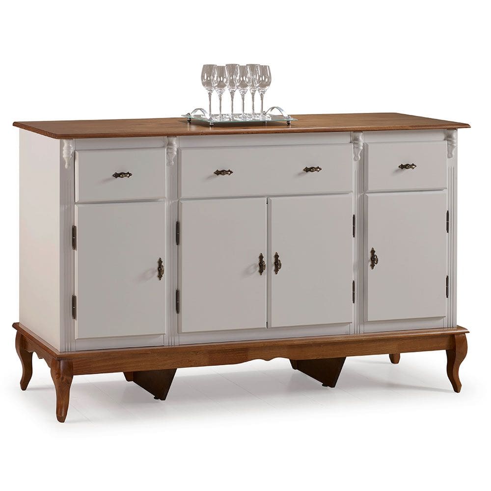 Balcão Buffet 4 Portas e 3 Gavetas com Pés Luiz XV 60635 Linz Móveis - Off White/Imbuia Glazer