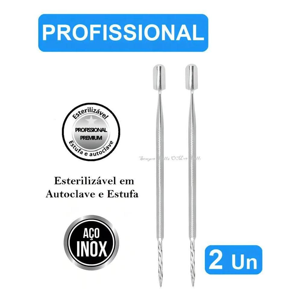 2 Espátula Mista Bastão Palito Cutícula Inox Com Rosca Cutel