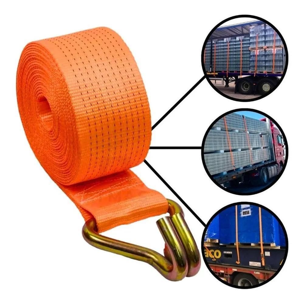 2X Cinta Fita 5 Toneladas 50Mm 9 Mt Para Amarrar Carga Com G