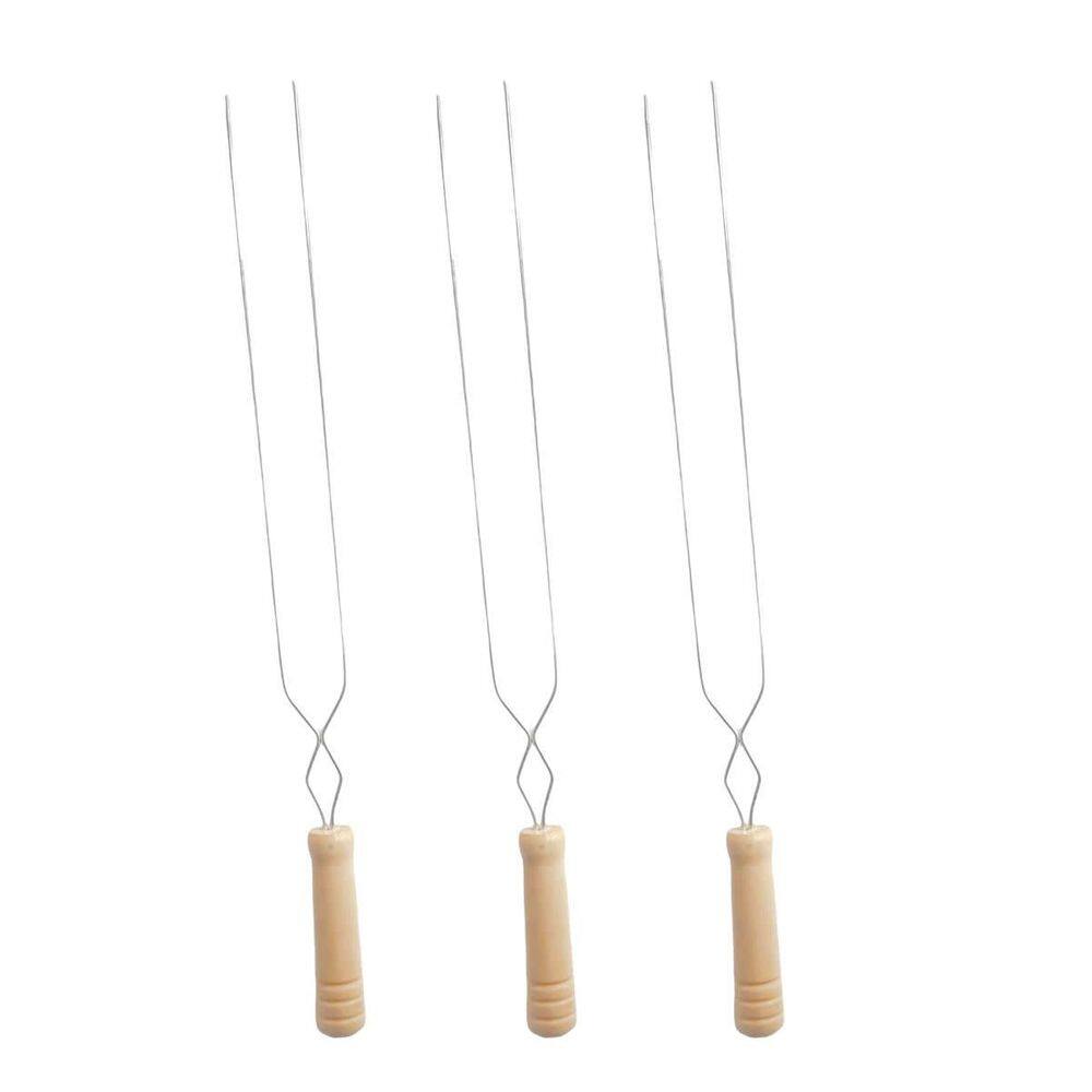 3Un Espeto Duplo Inox Cabo Madeira Churrasco 65Cm Aço