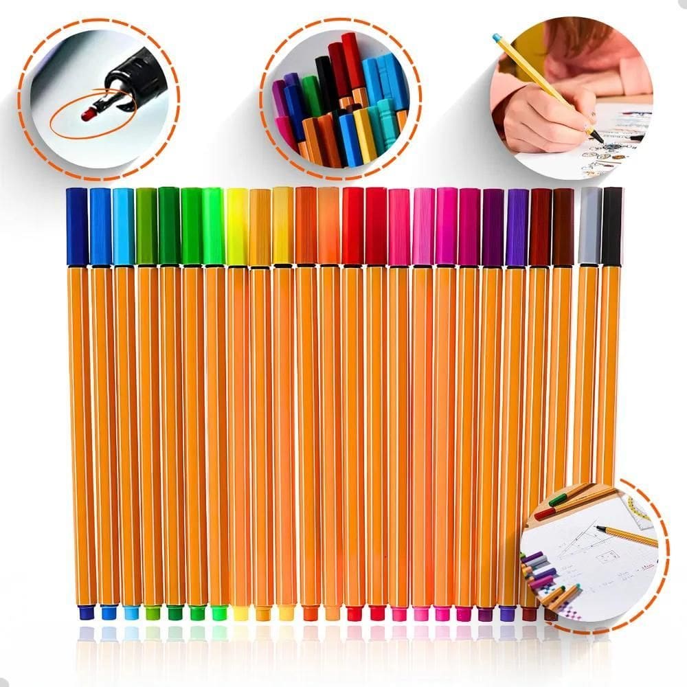 Kit 24 Cores Canetas Coloridas Esferográficas Ponta Fina Top