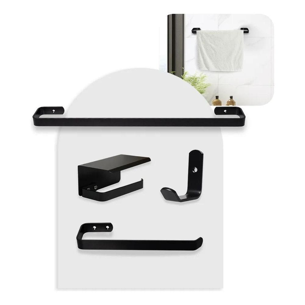 2X Kit Acessórios Para Banheiro Preto Fosco 4 Peças Plus