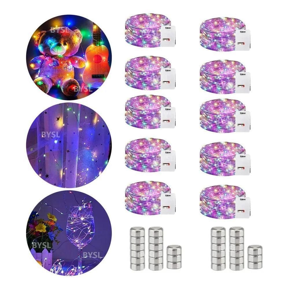 2X Kit 10 Fio Fada Cordão Luz Decoração Pisca Pisca 2M 20 Le