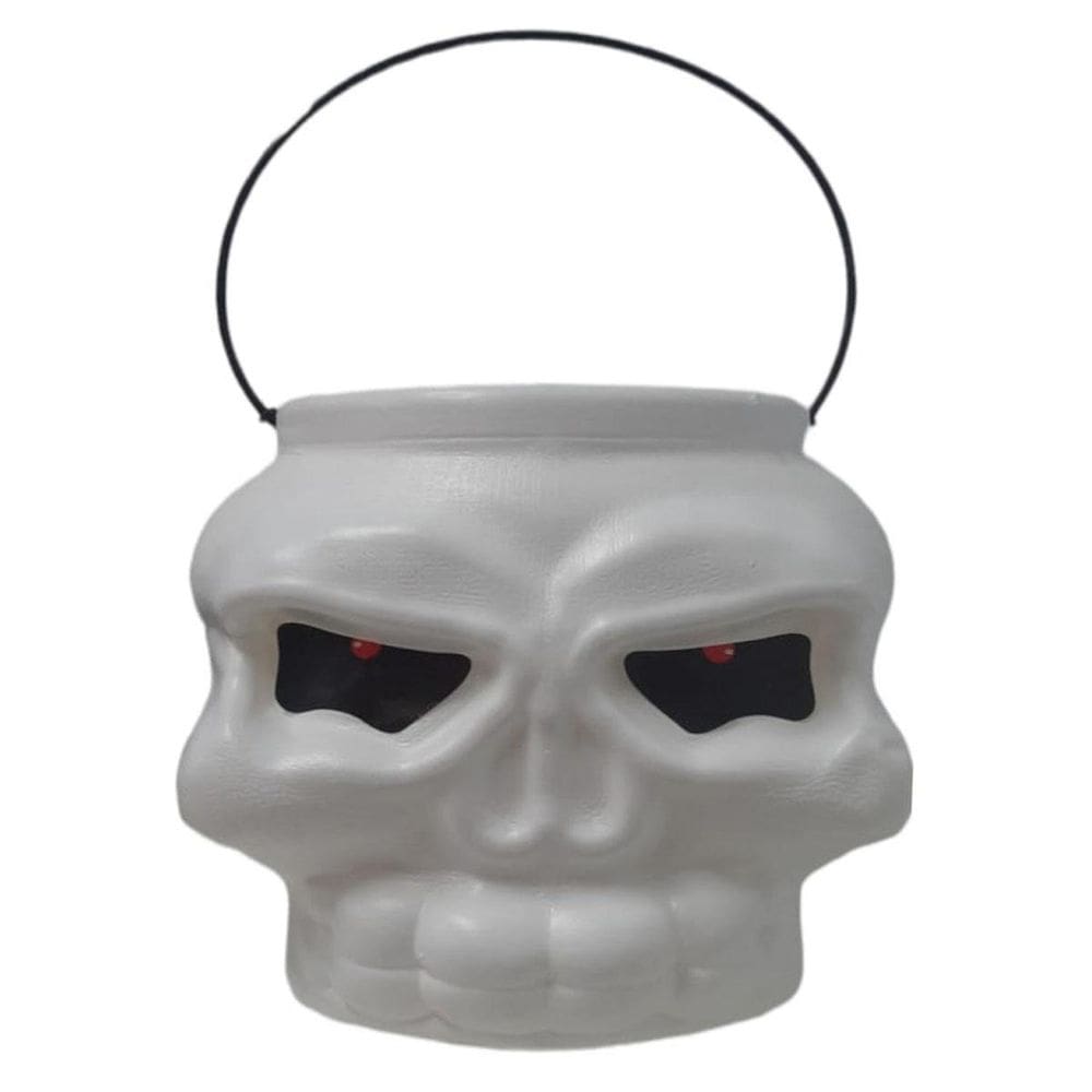 Caveira De Plástico Balde Dia Das Bruxas Halloween Enfeite