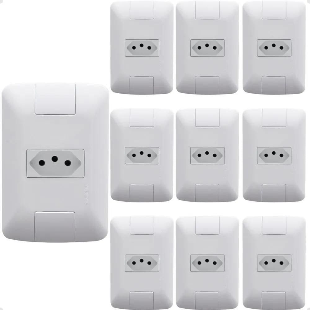 2X Tomada Simples 10A Com Espelho Branco 10 Unidades Tramont