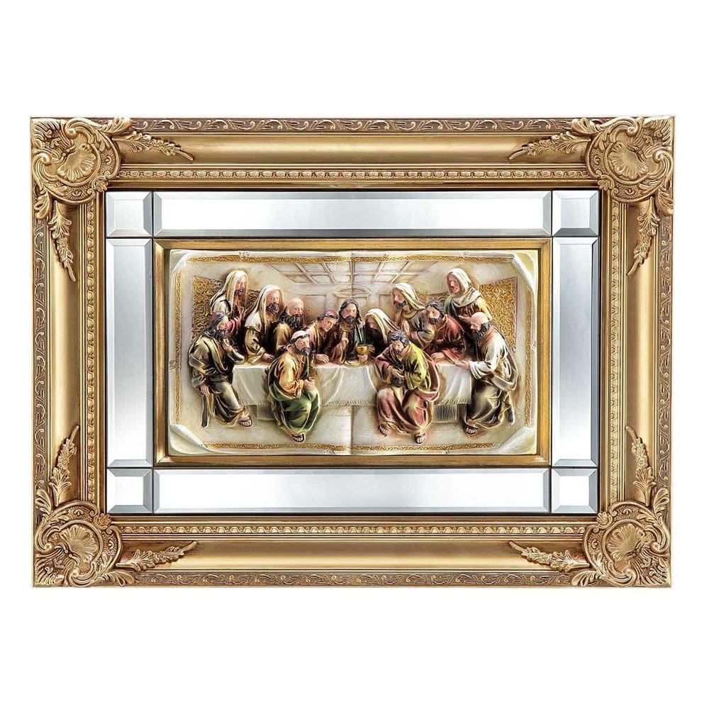 Quadro Santa Ceia Páscoa Espelhada Detalhes Dourados 64Cm