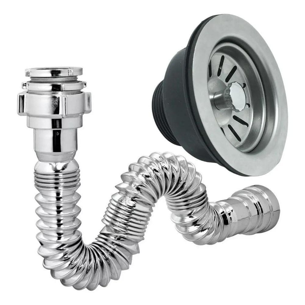 2X Válvula Americana Inox 3. 1/2 + Sifão Flexível Cromado Ac