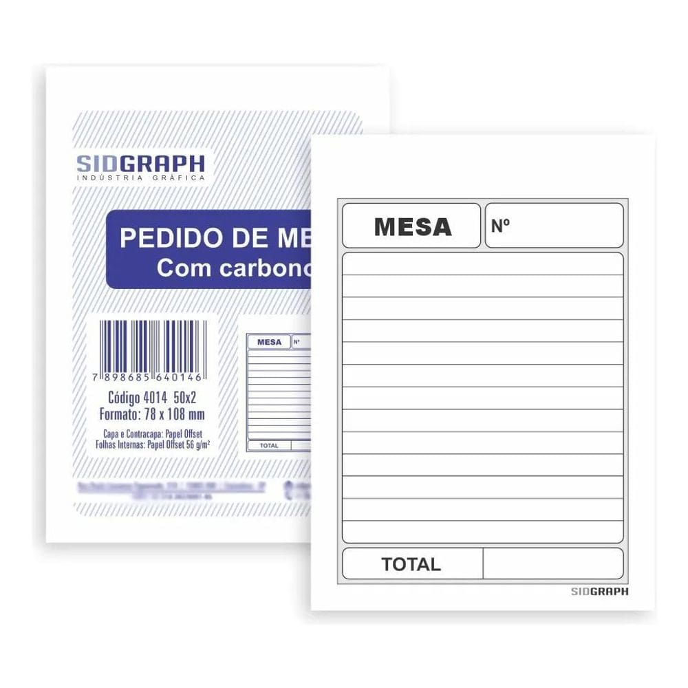 Pedido Comanda De Mesa 50X2 20 Blocos Com Carbono 7,8X10,8Cm