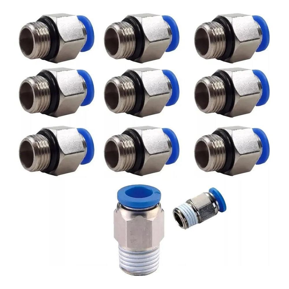 2X 10 Conexão Pneumática Engate Rápido Reta Macho 1/4 Bsp X