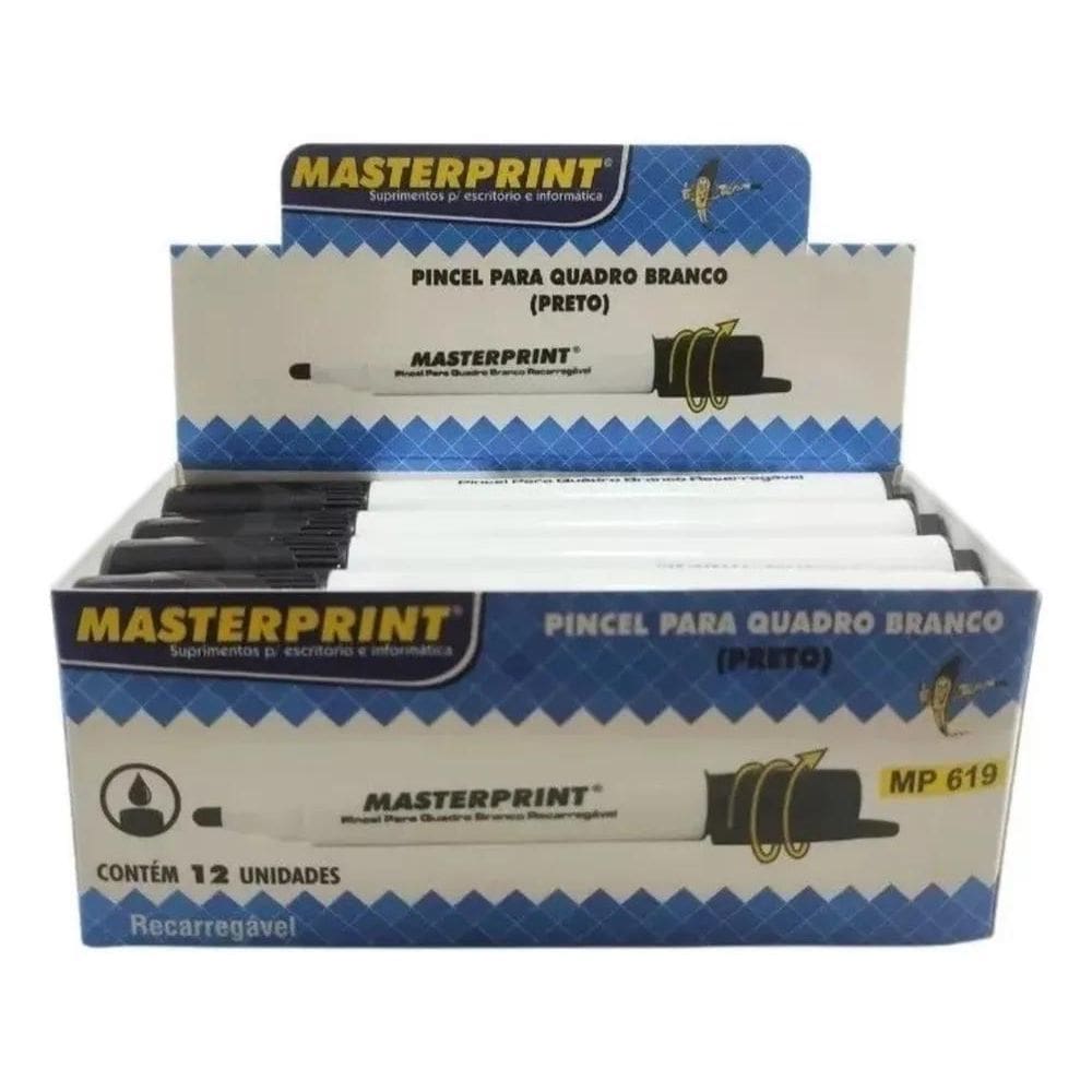 12 Caneta Pincel Quadro Branco Mp 619 - Masterprint Cor Pret