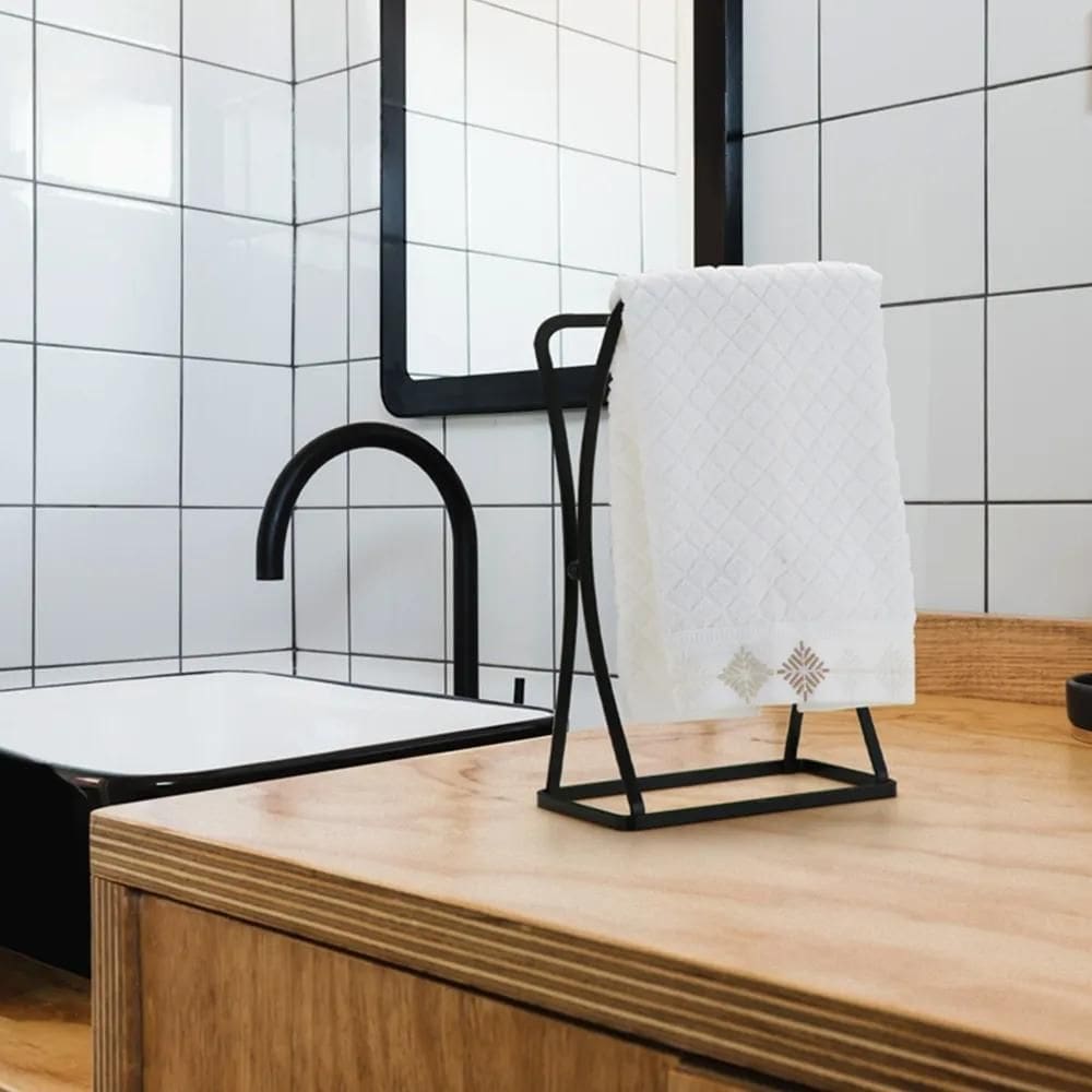 2X Porta Toalha De Rosto Em Aço Preto Banheiro Lavabo Pia Ar