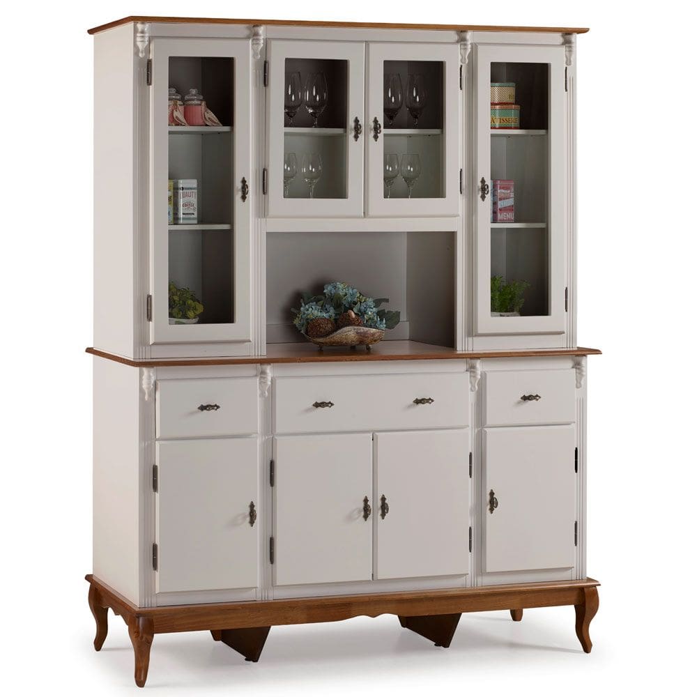 Cristaleira Arca e Oratório 8 Portas 3 Gavetas com Nicho Central e Pés Luiz XV 60634 Linz Móveis - Off White/Imbuia Glazer