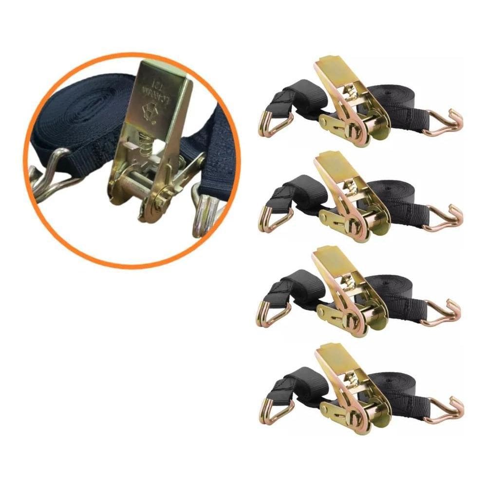 2X Kit 4 Conjuntos Catraca E Cinta Amarração De Cargas 800Kg