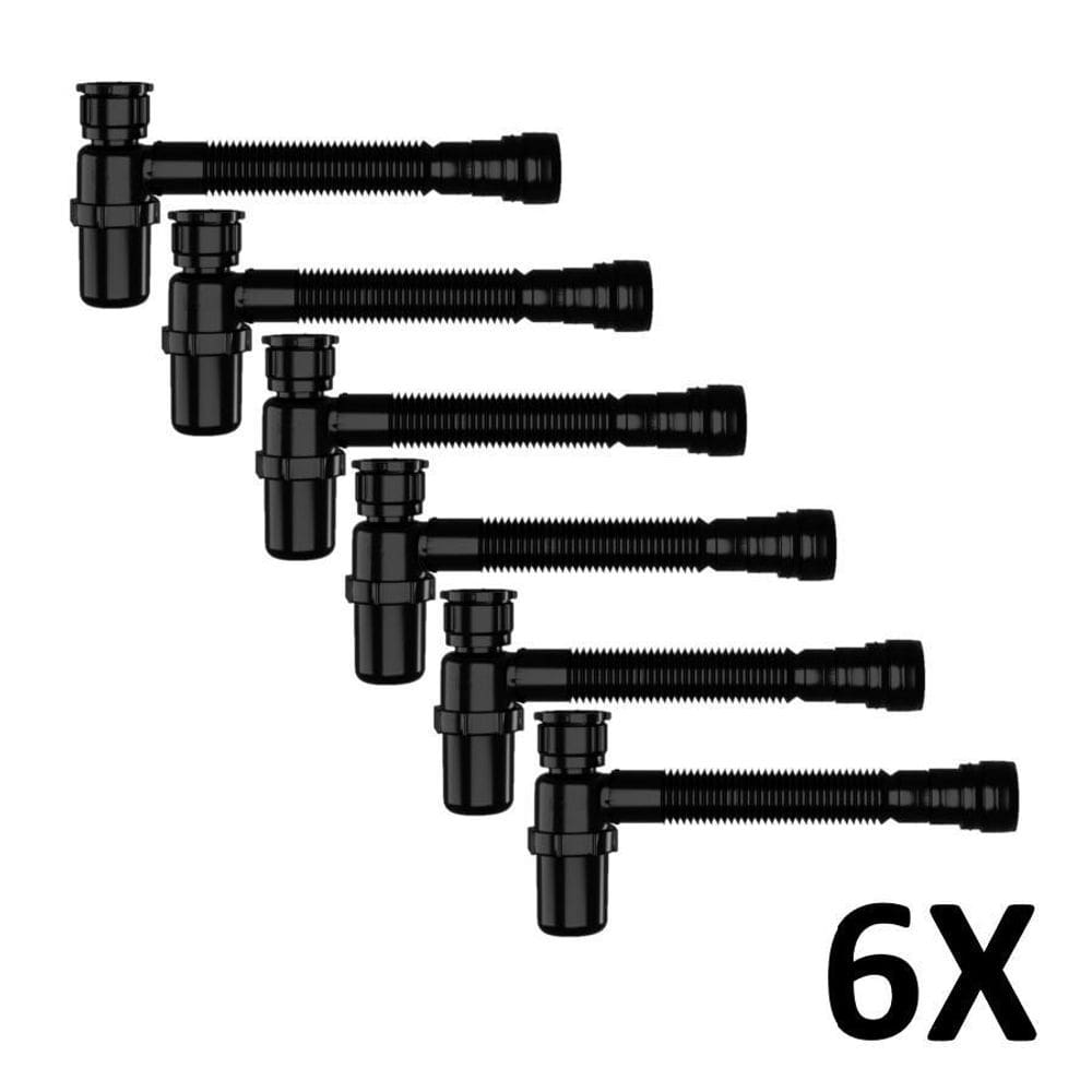 Kit 6 Sifão Copo Sanfonado Pia Lavatório Tanque Preto Astra