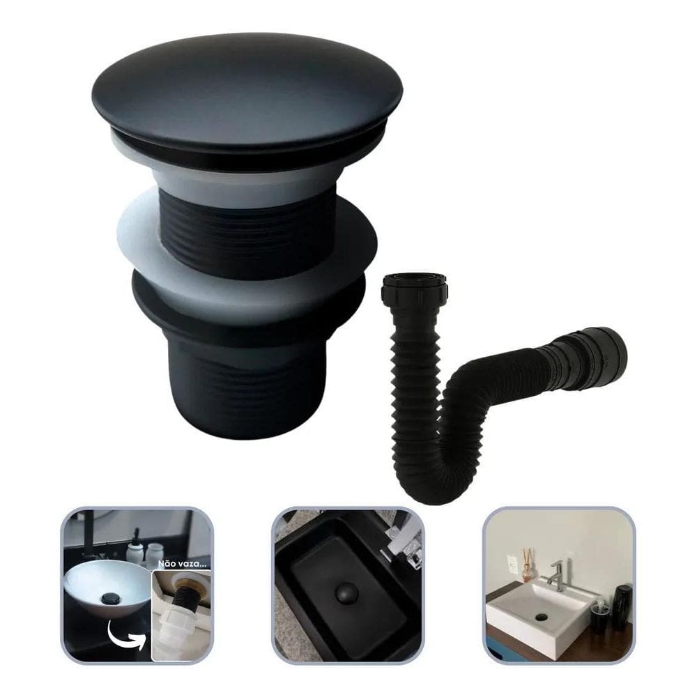 2X Válvula Click Preta Inteligente Cuba Banheiro 7/8 Sifão