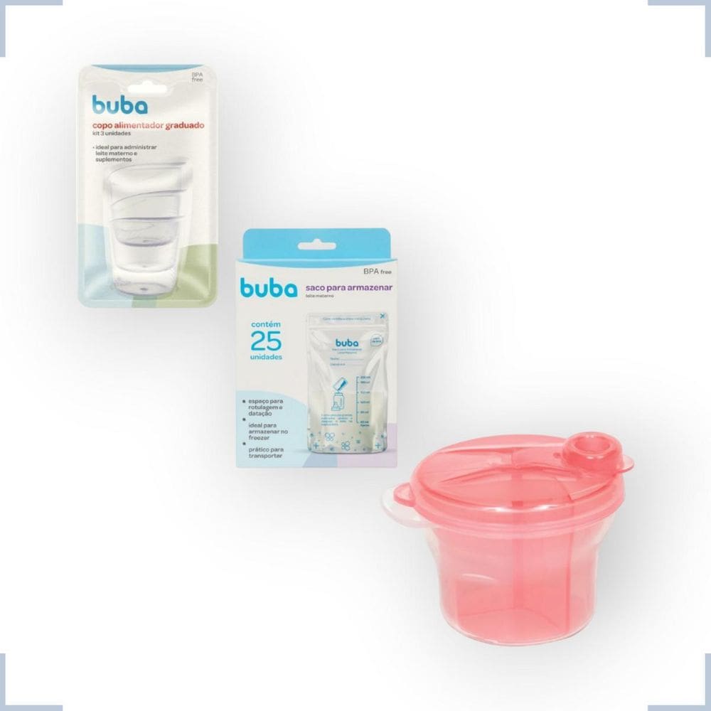 Kit Copo Alimentador Graduado Bebe, Saco Armazenar Leite E