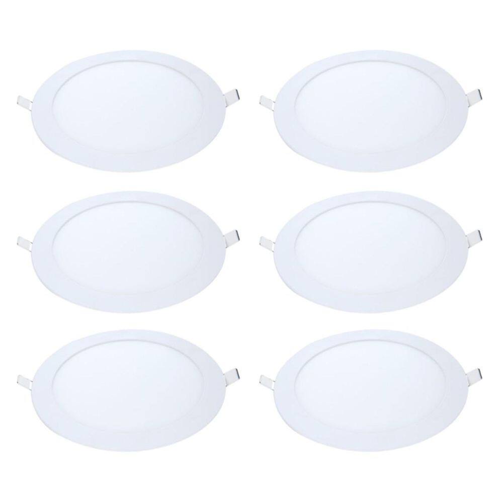 Kit 6 Painel Led Embutir Redondo Luz Quente 3000K 18W 22Cm