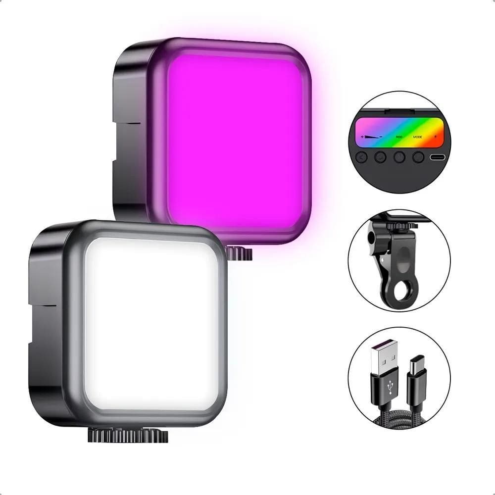 2X Rgb Profissional Mini Portátil Iluminador Led Fotos E Vid
