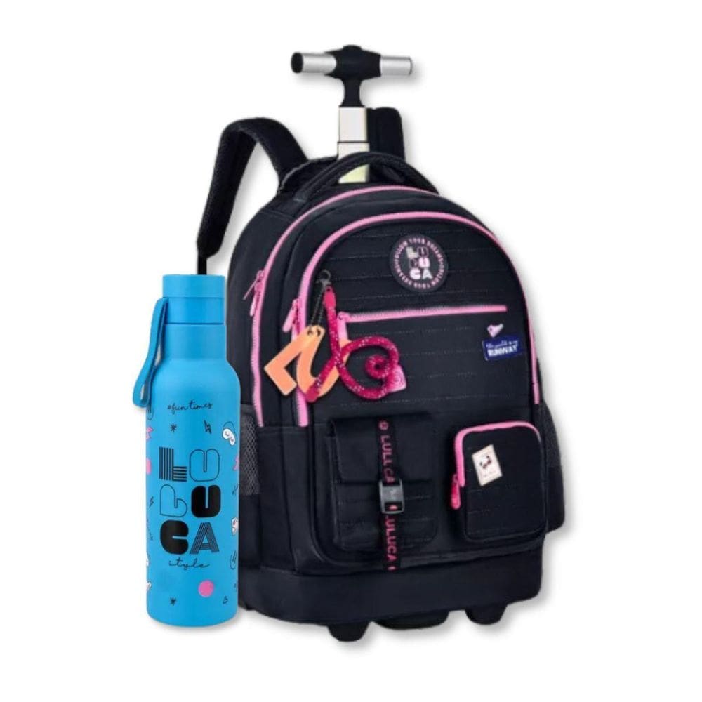 Mochila Carrinho Luluca Com Garrafa Térmica Bolsa Escolar