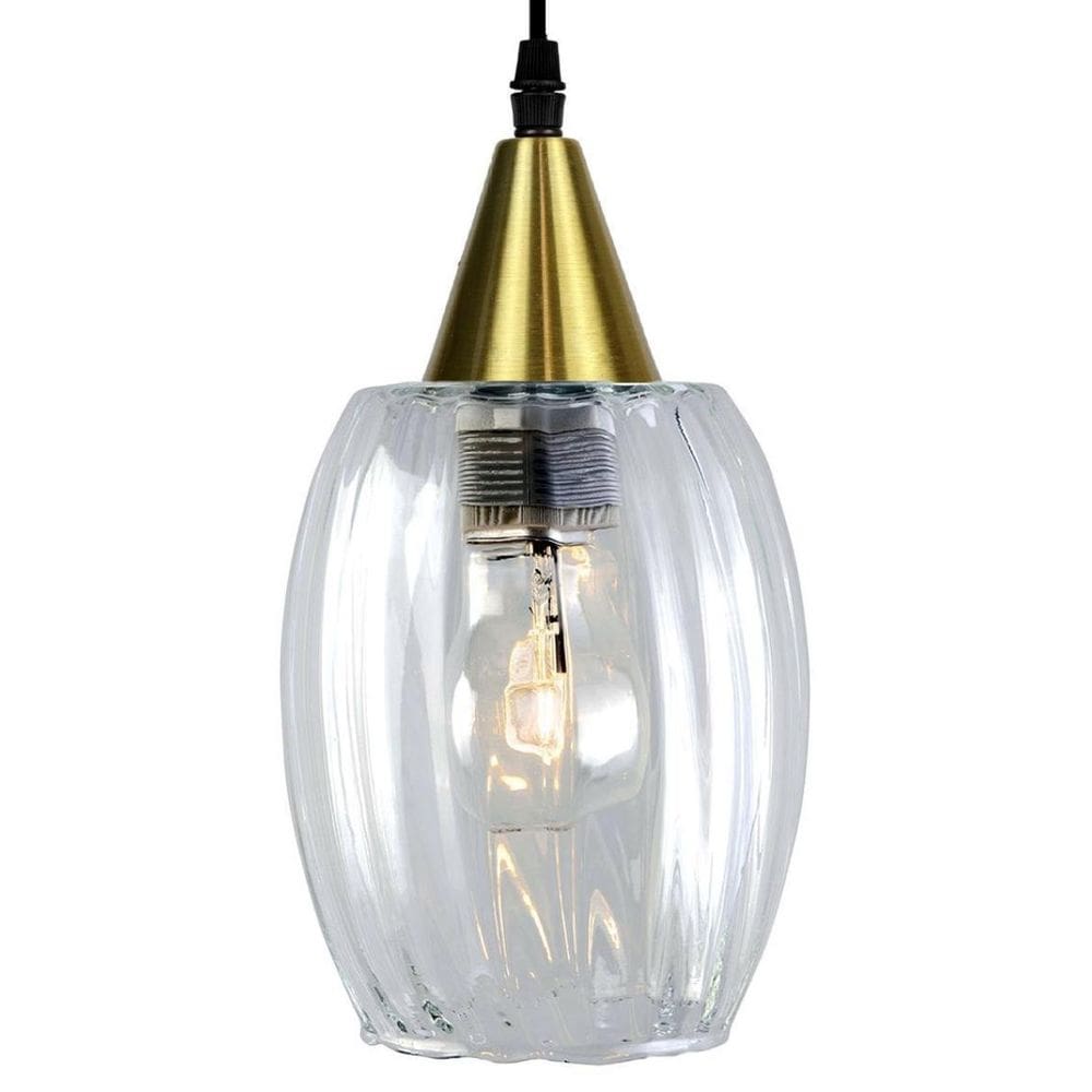 Lustre Pendente Taschibra Badih P Canelado Transparente Ouro