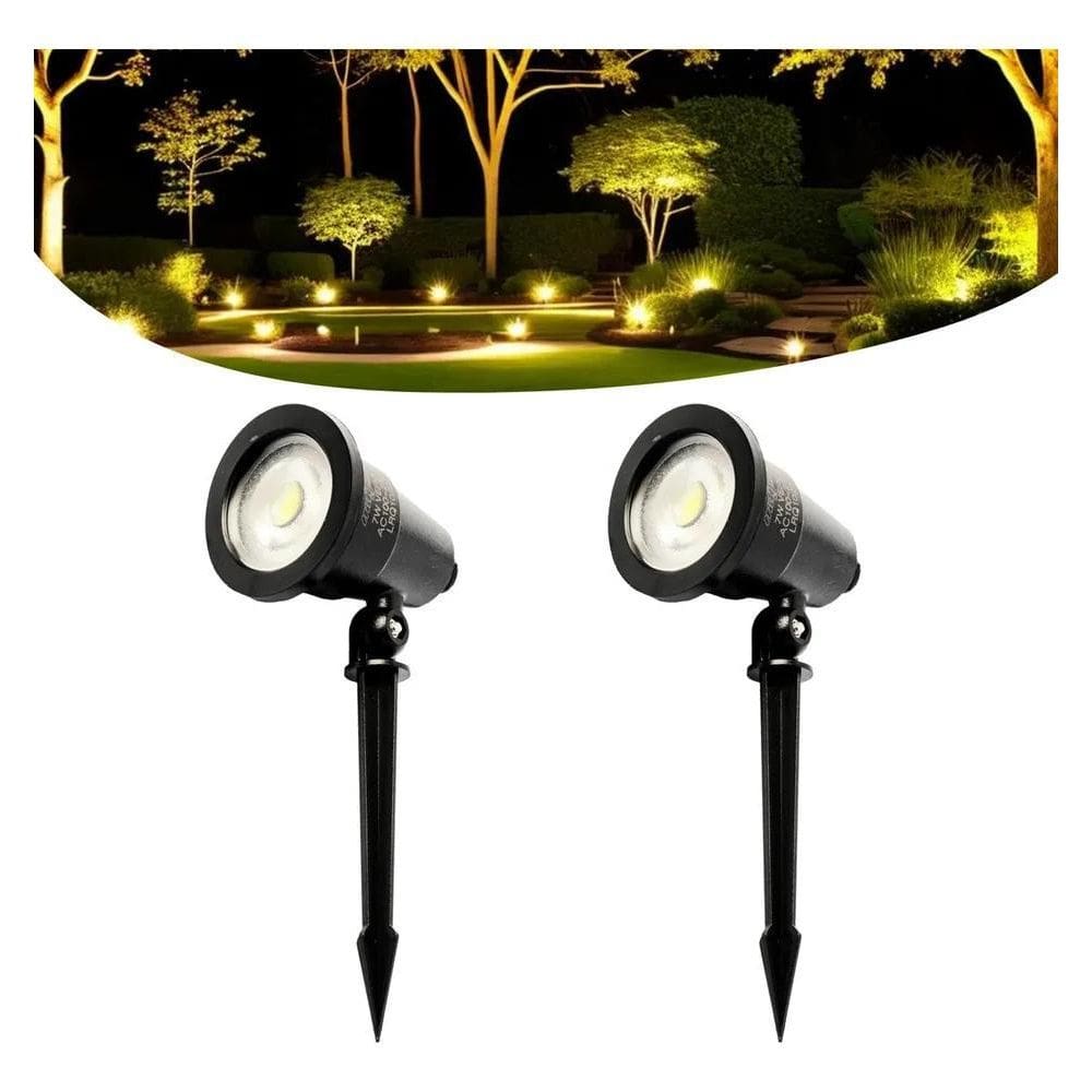2X Kit 2 Luminaria Espeto Jardim Led 7W Branco Quente 3000K