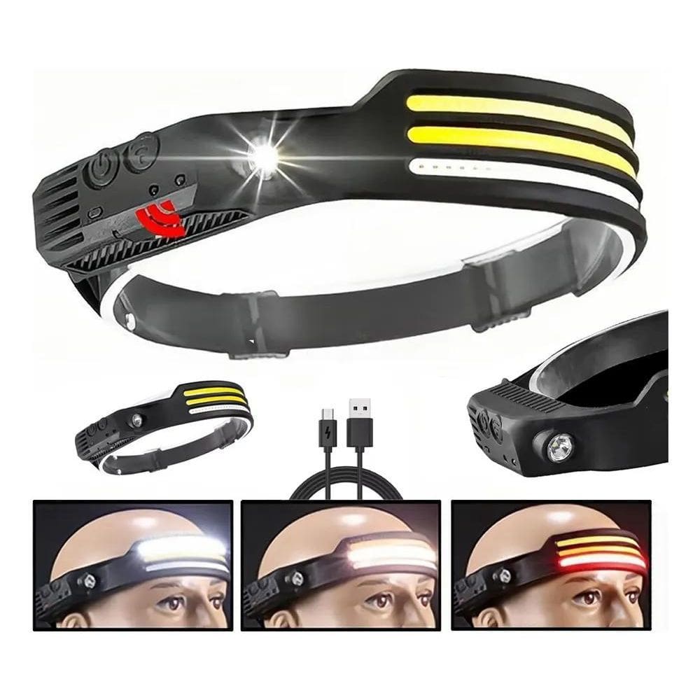 2X Lanterna Cabeça Led 8 Funções Recarregável Usb Pesca Tátí