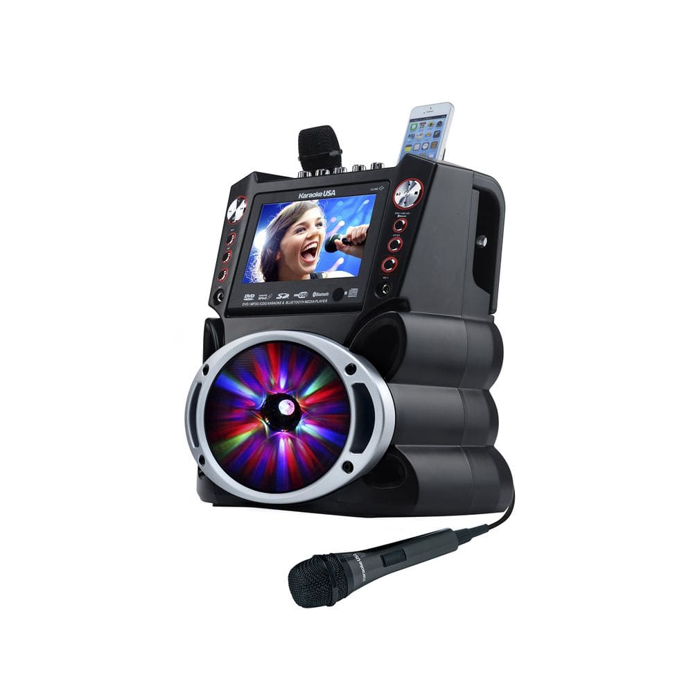 Sistema de karaokê Karaoke USA GF845 com 2 microfones e tela de 7”
