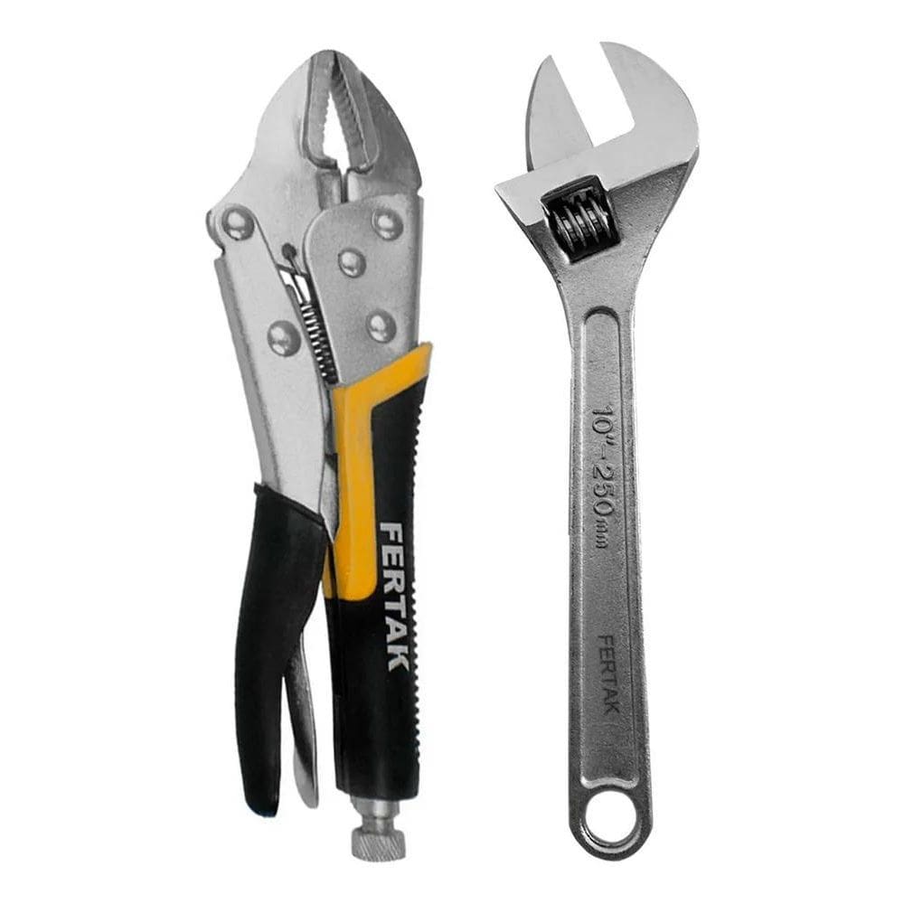 Kit Alicate De Pressão Boca Reta Chave Inglesa 10 Fertak