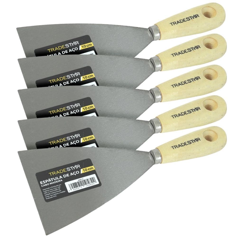 Kit 5 Espátula 10Cm Aço Gesso Massa Corrida Multiuso Drywal