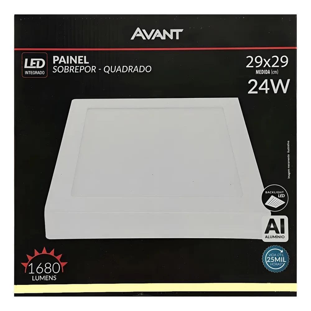 2X Painel Plafon Sobrepor Led 24W Quadrado Avant 4000K