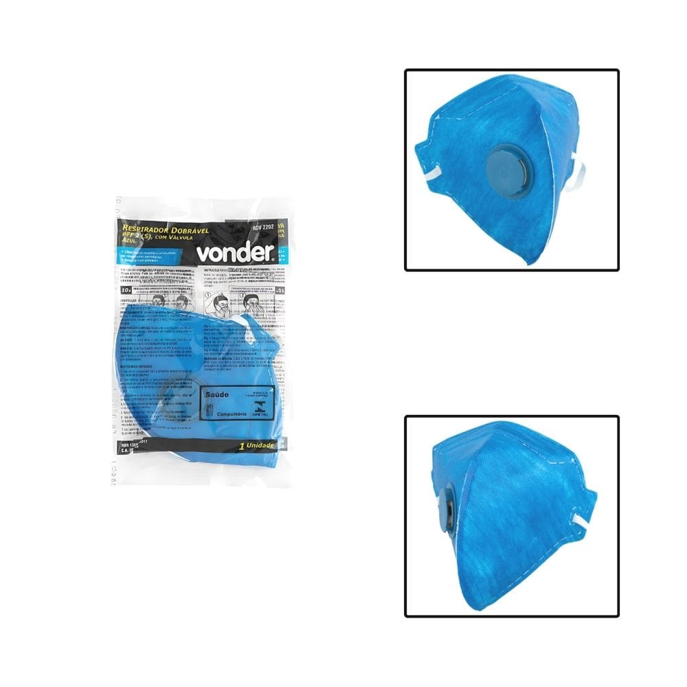 Máscara Respiratória Dobrável Azul Com Válvula PFF2 RDV 2202