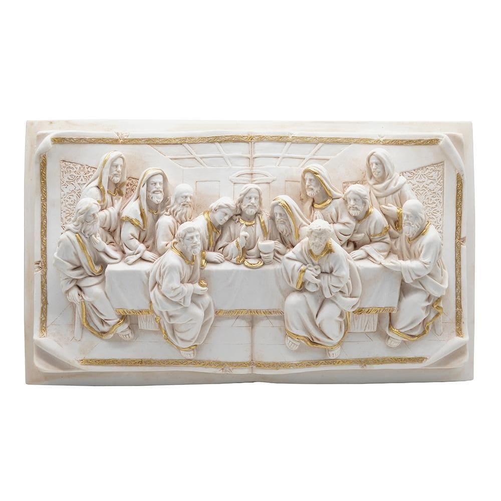 Quadro Santa Ceia Páscoa Marfim Detalhes Dourados 40Cm