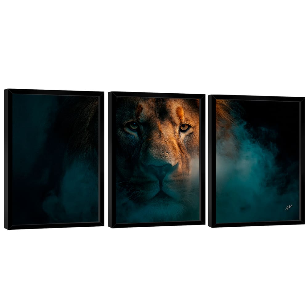 Quadro Decorativo Trio Leão na Fumaça Variação
