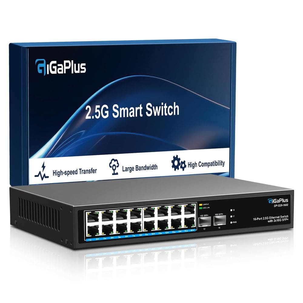 Switch Ethernet GigaPlus 2,5 Gb 18 portas 16x 2,5G Base-T 2x 10G SFP+