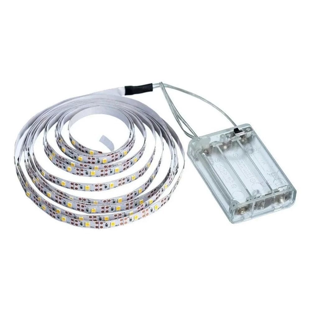2X Fita Led 2 Metros Luz Branco Quente Sem Fio Com Suporte P