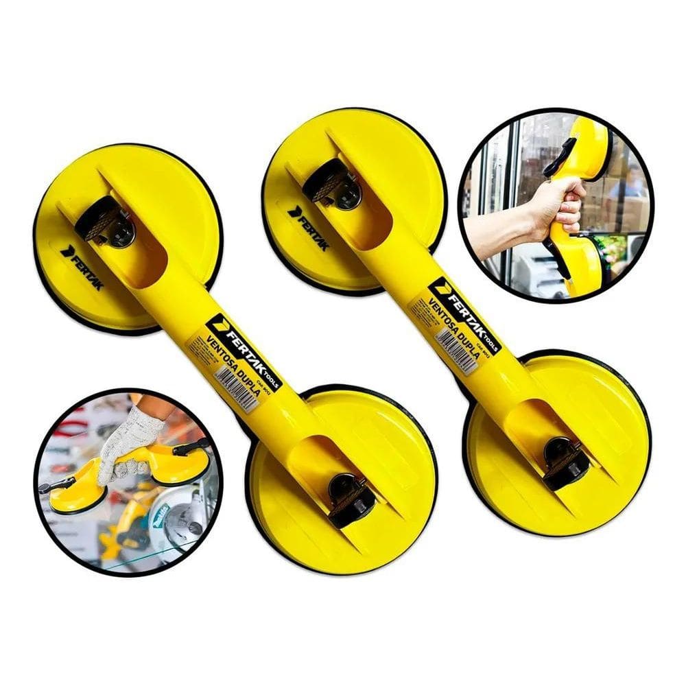Kit 2 Ventosas Duplas 90Kg Vidros Pisos Porcelanatos Pesados